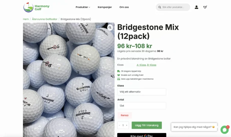 Produktsida för harmonygolf